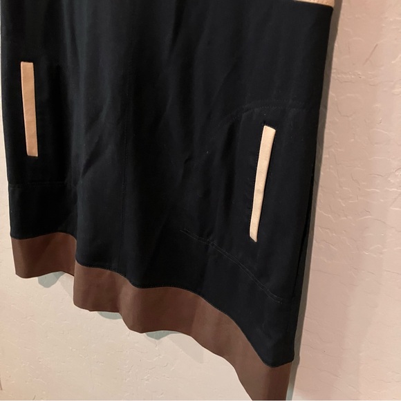 G.W. Black Brown Tan Empire Midi Dress Fully Lined Women's Size M - Picture 4 of 13